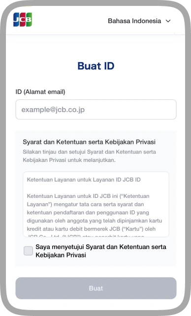 Layar pembuatan ID dengan kolom alamat email.