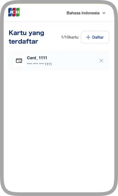 Layar daftar kartu terdaftar dengan tombol Daftar di sudut kanan atas.