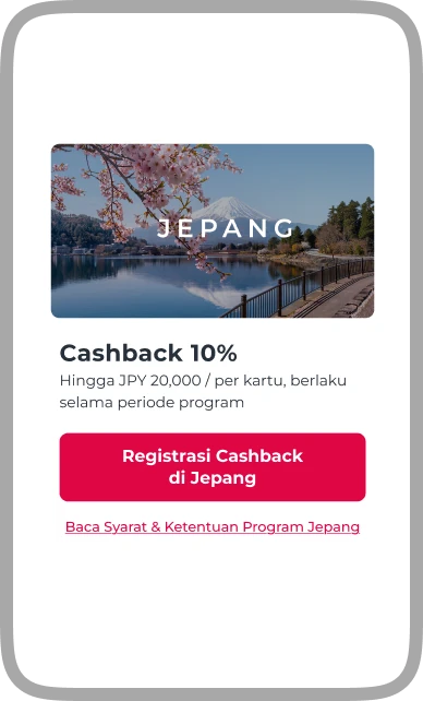 Modul destinasi Jepang dengan tombol Registrasi Cashback.