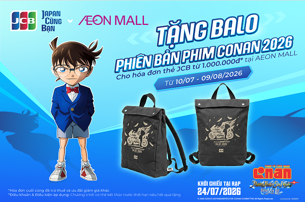 Tặng balo phiên bản phim Conan 2026 cho hóa đơn từ 1.000.000đ tại AEON MALL