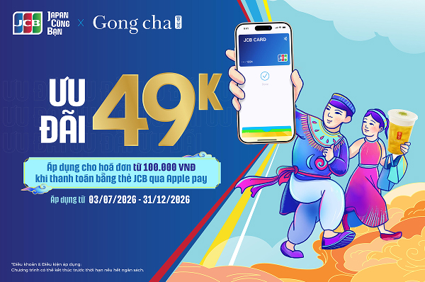 Giảm 49.000 VNĐ khi thanh toán bằng thẻ JCB qua Apple Pay tại GongCha