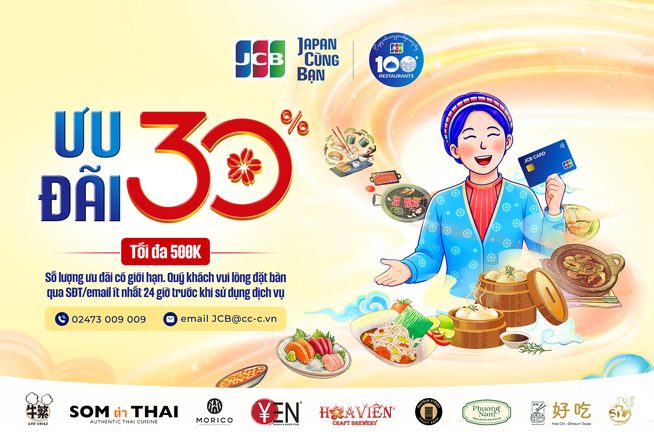 Mở khóa đặc quyền ẩm thực cuối năm - Ưu đãi 30% khi thanh toán bằng thẻ JCB
